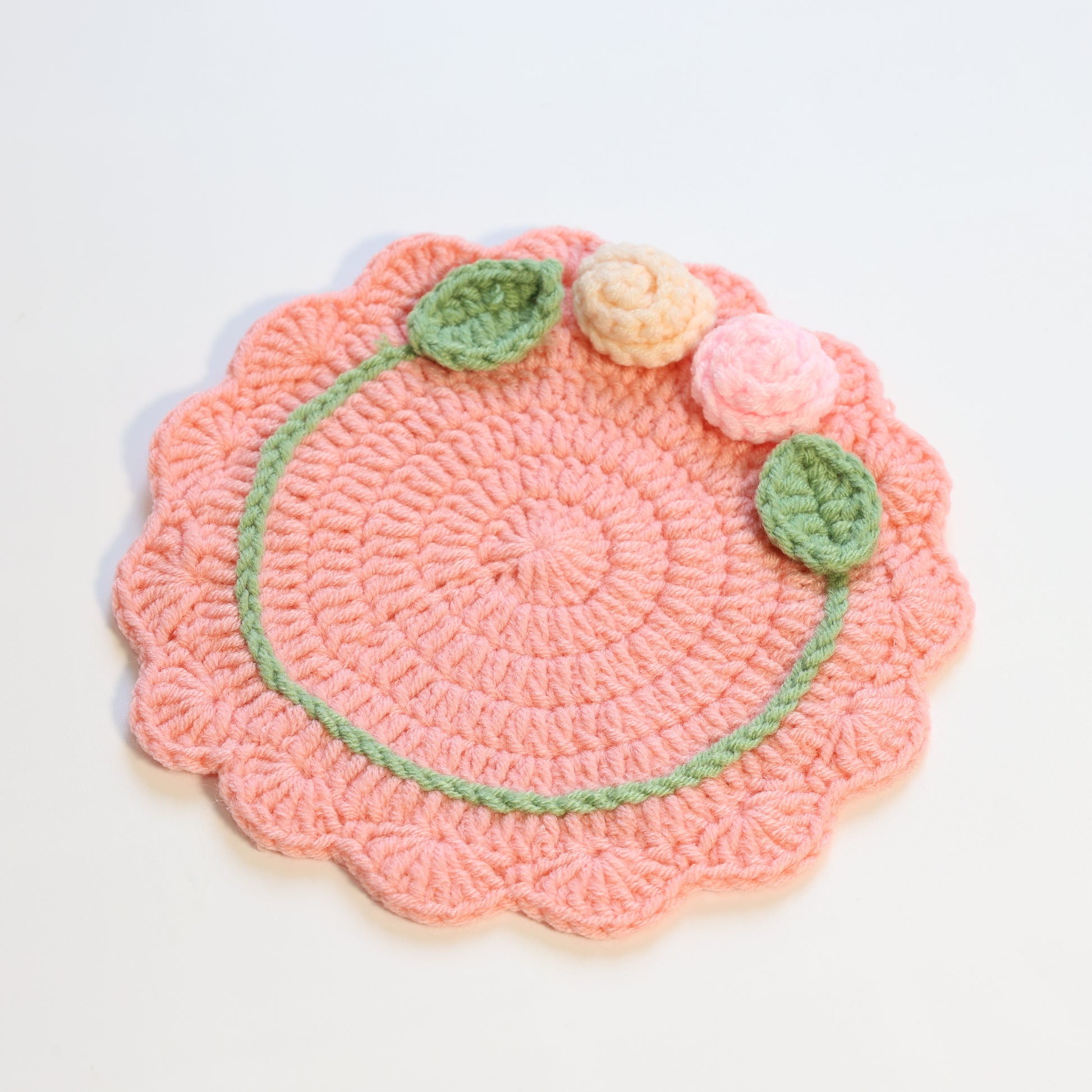 Crochet Floral Cup Coaster - Blue Floral
