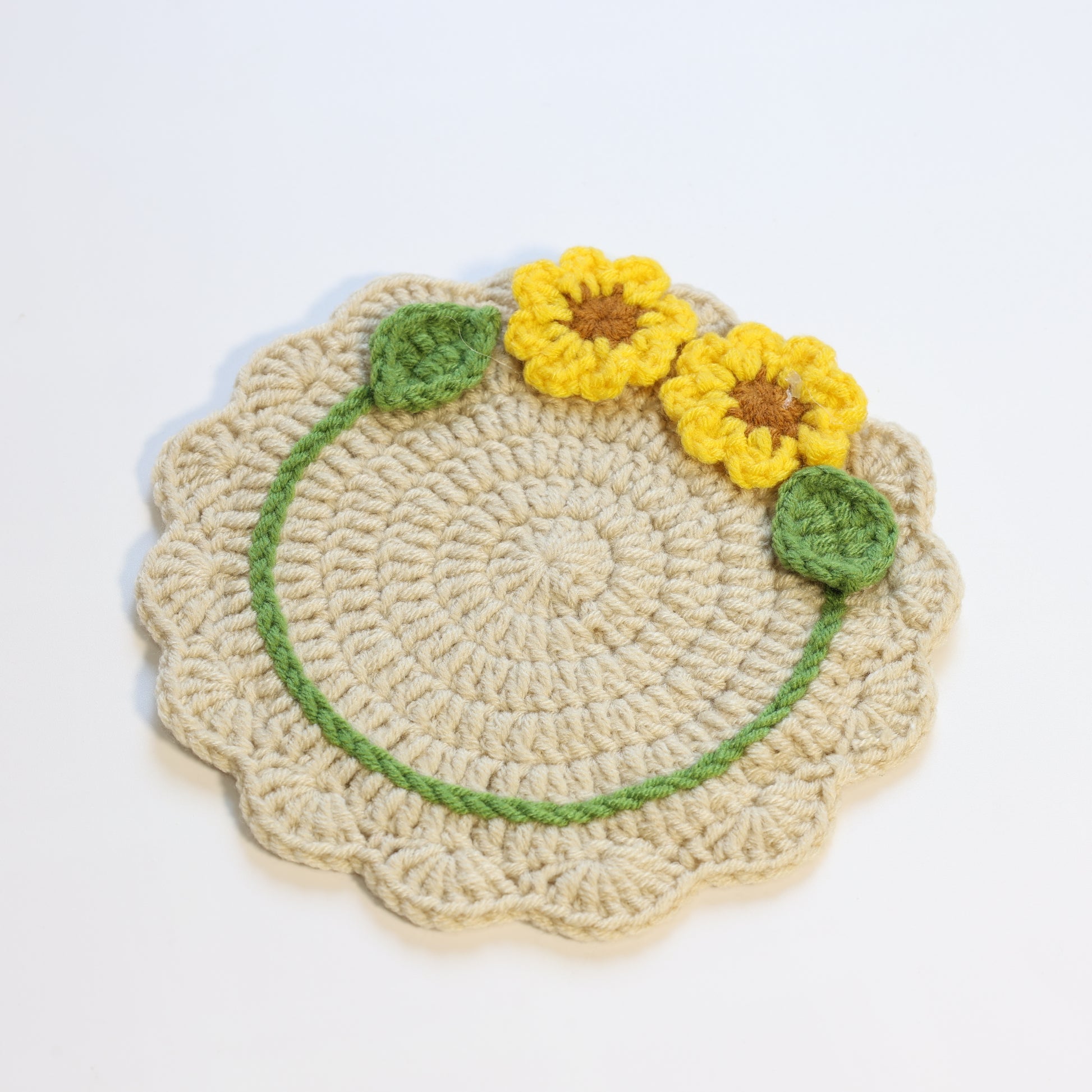 Crochet Floral Cup Coaster - Pink Floral