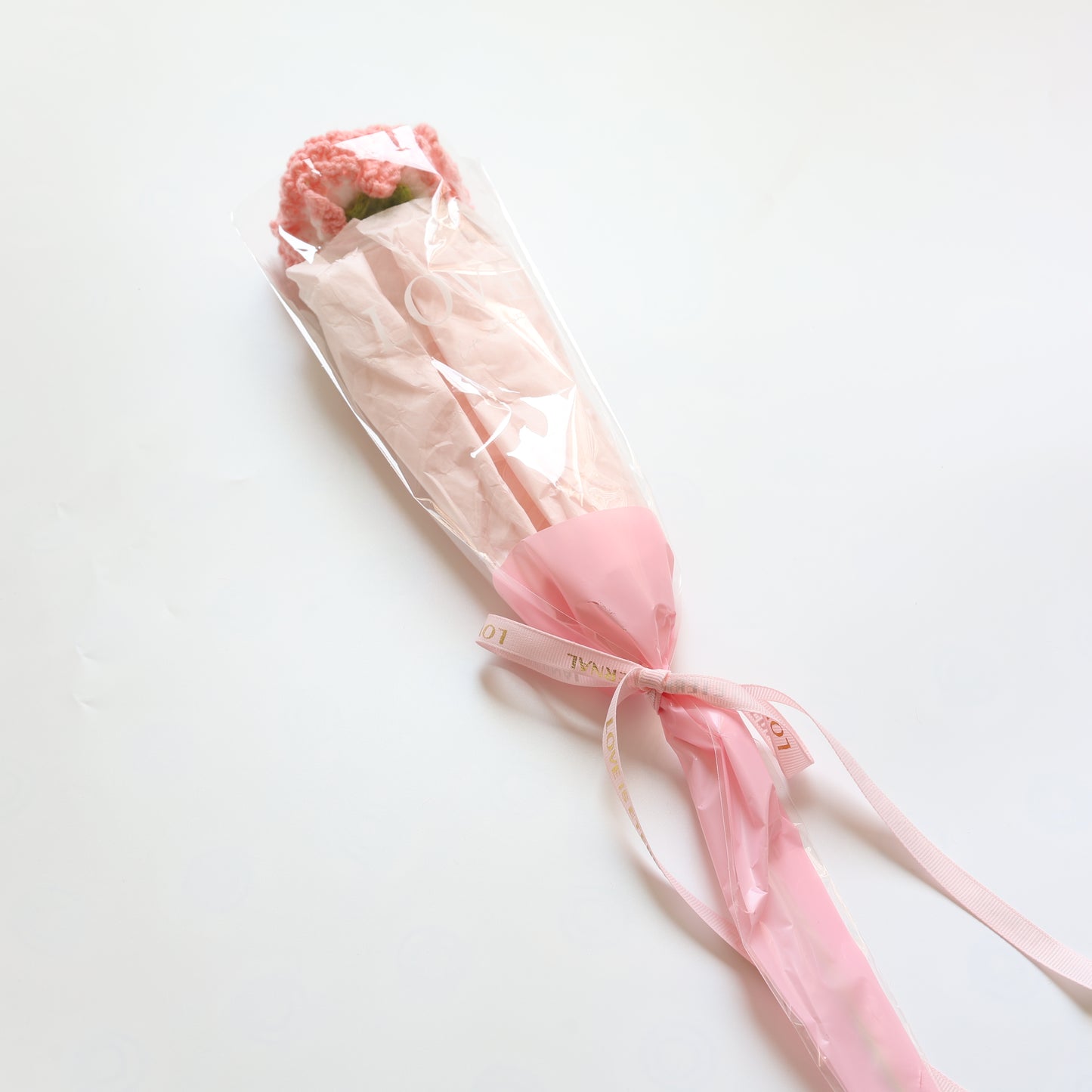 Crochet Single Flower Bouquet Charm - Wrapped Pink