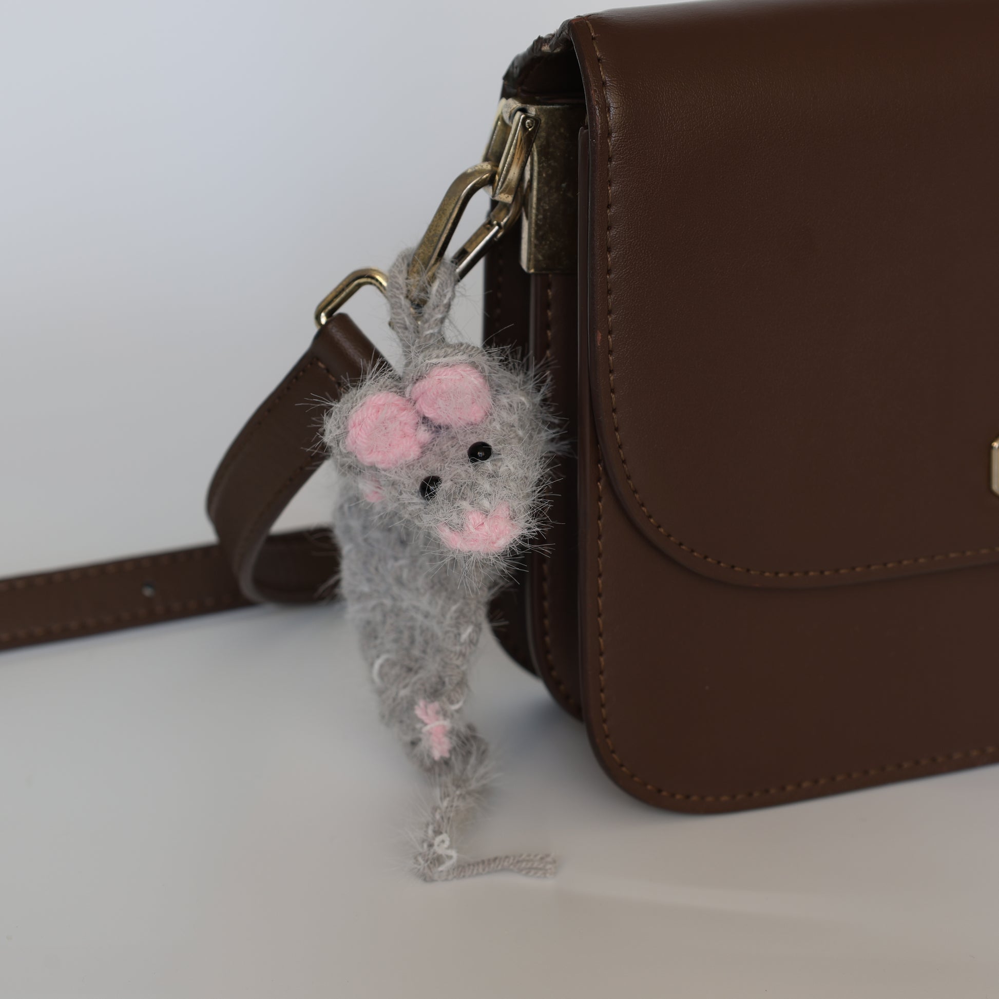 Crochet Mouse Bag Charm - Light Gray
