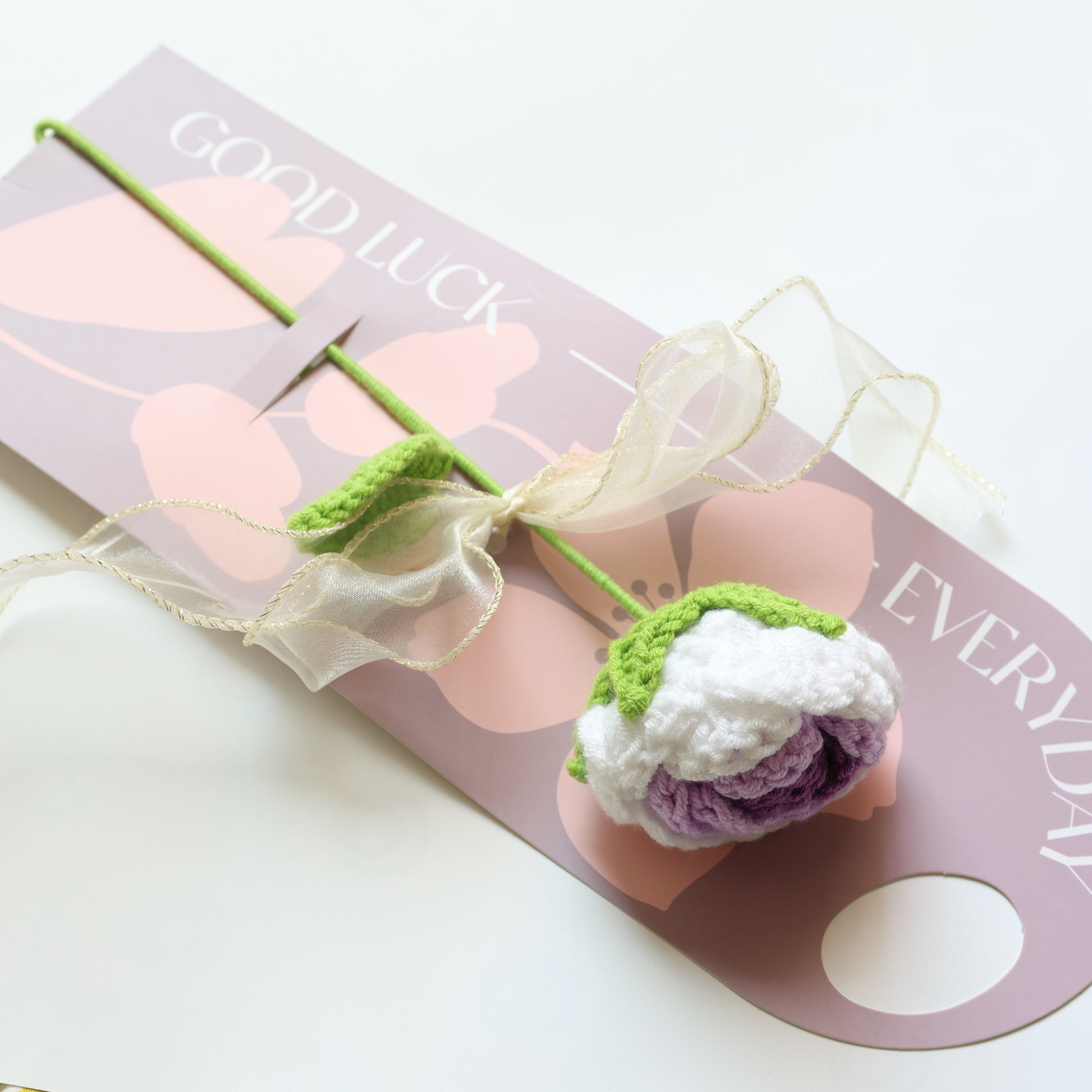 Crochet Single Flower Bouquet Charm - White Purple