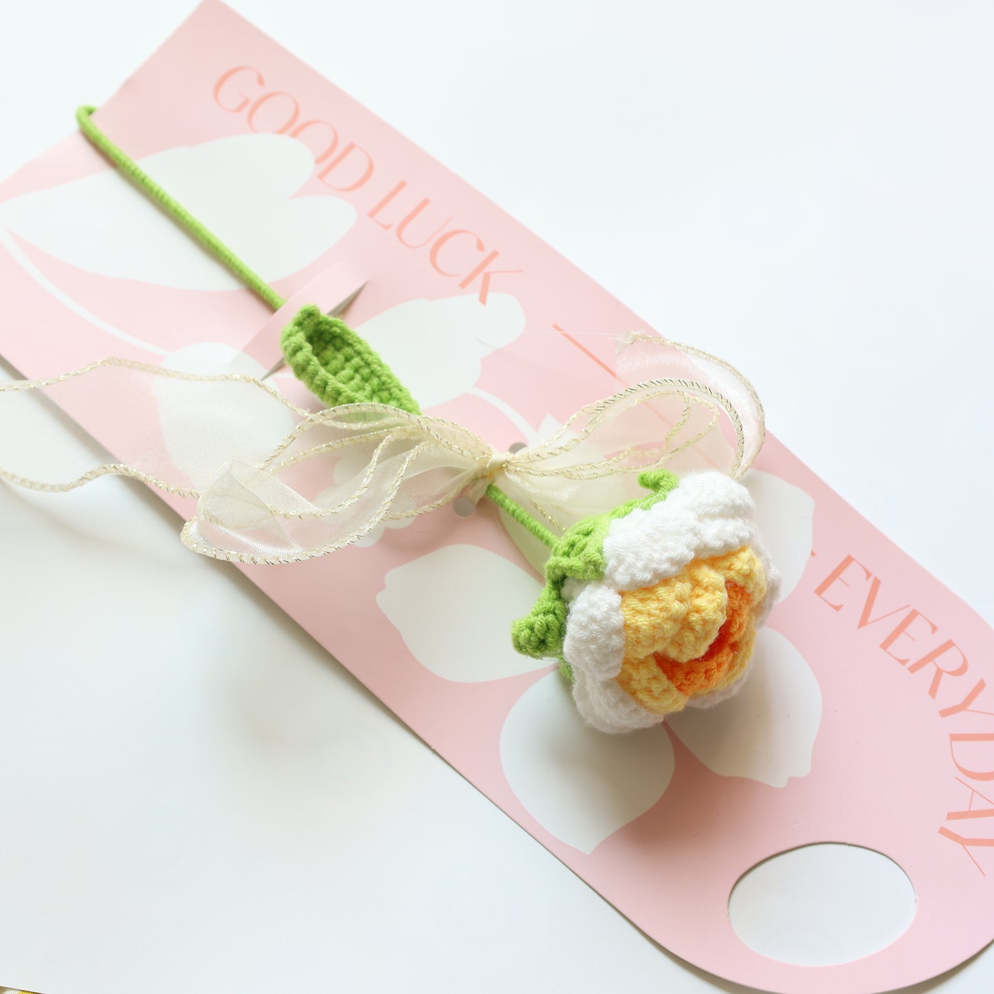 Crochet Single Flower Bouquet Charm - White Yellow