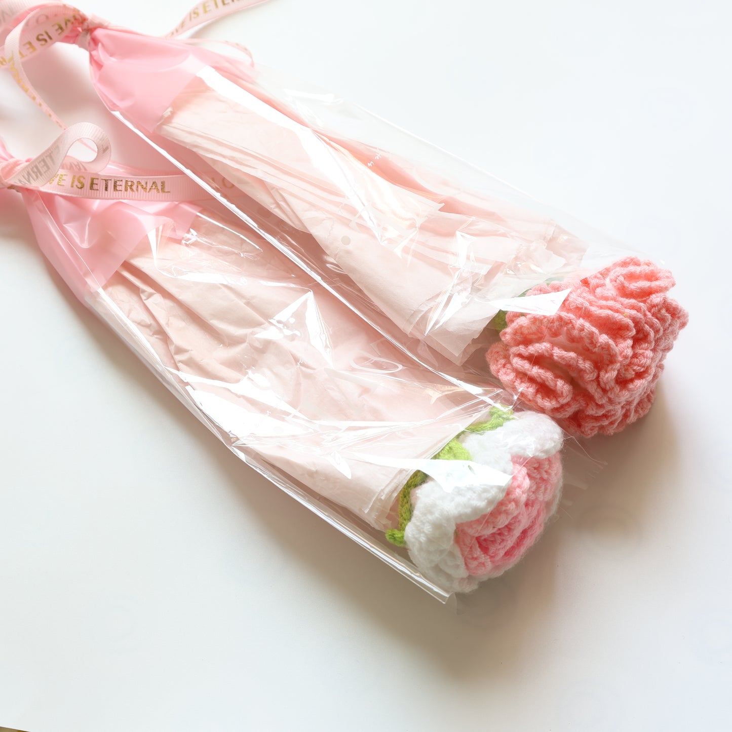 Crochet Single Flower Bouquet Charm - Wrapped Pink
