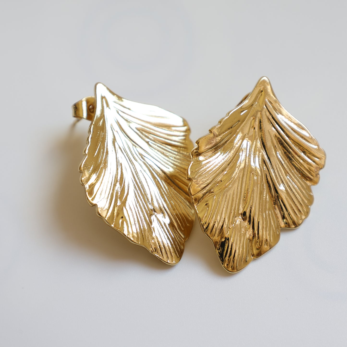 Gold Leaf Stud Earrings - image 2