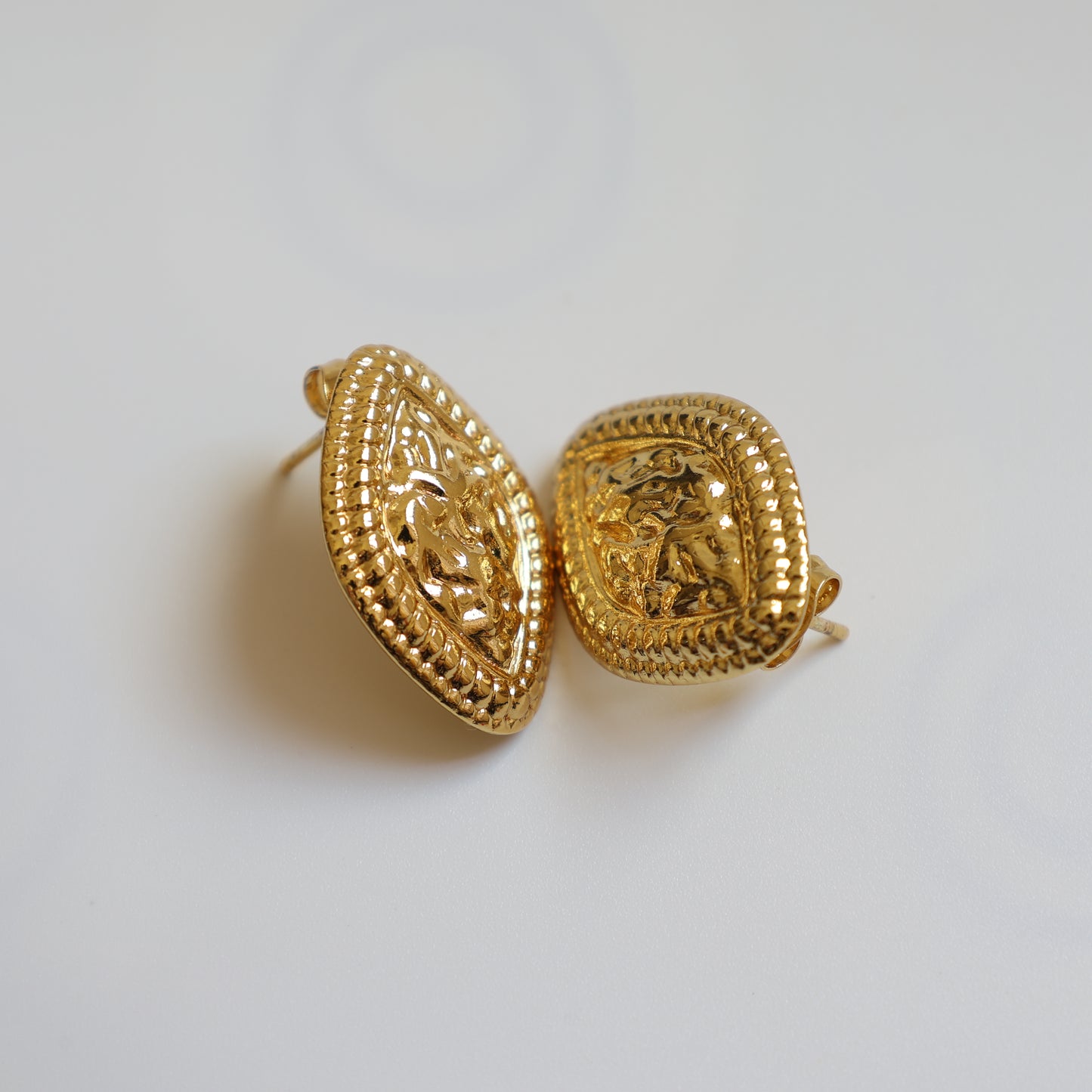 Gold Shield Stud Earrings - image 2