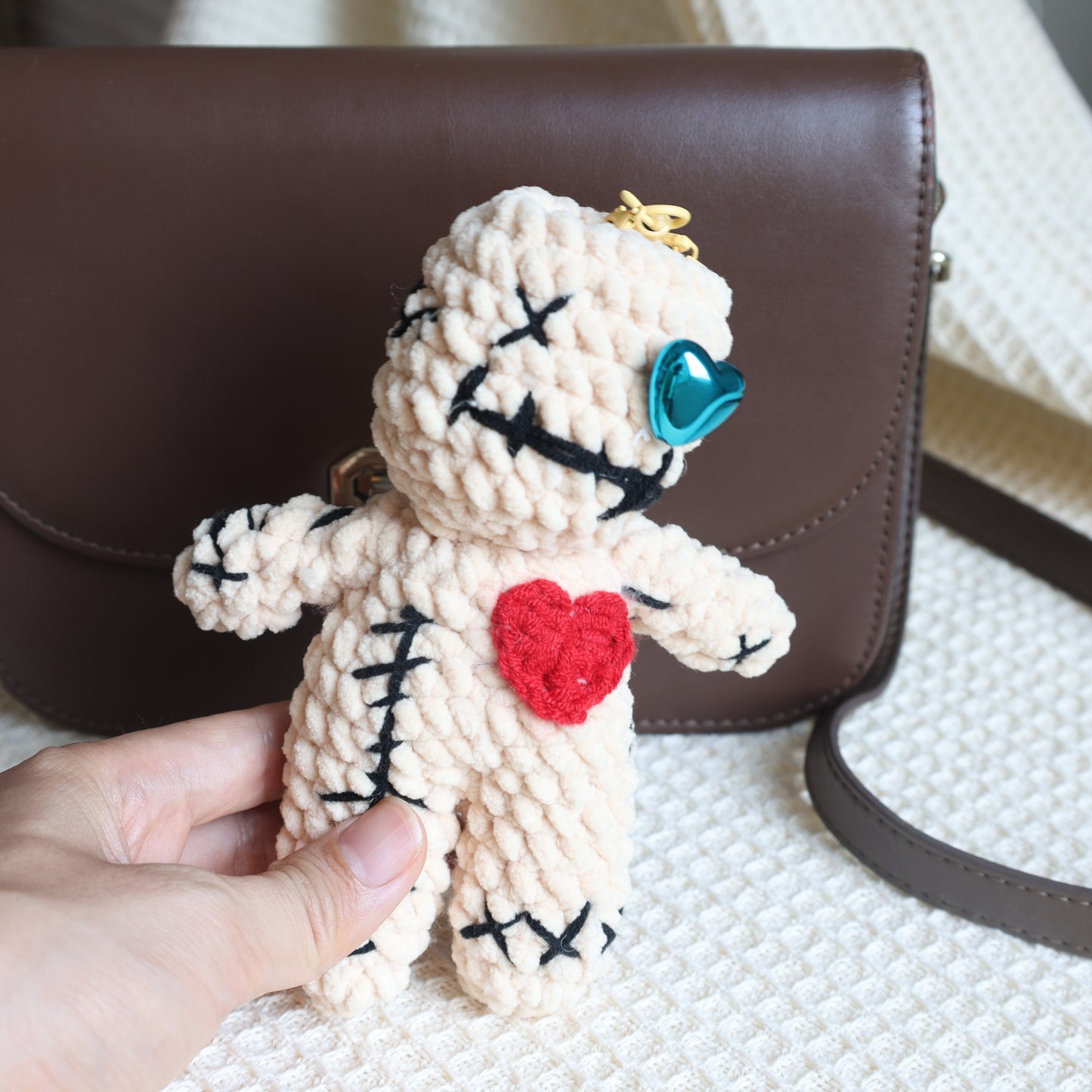Exclusive Handmade Voodoo Doll Bag Charm, Plush Keychain Tote Bag Accessory