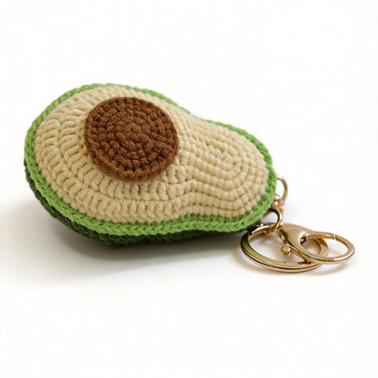 Handmade Crochet Avocado Keychain, Cute Knitted Fruit Key Chain for Women, Soft Yarn Bag Charm with Gold Clasp, Mini Plush Keyring for Backpack, Purse, Car Keys, Kawaii Gift for Girls, Teens, Avocado Lovers