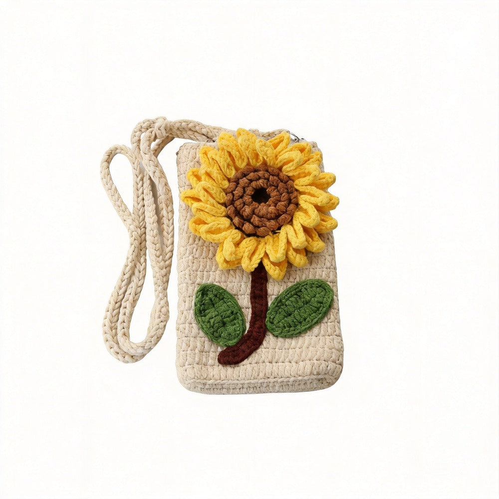 🌻 Handmade Crochet Sunflower Crossbody Phone Bag