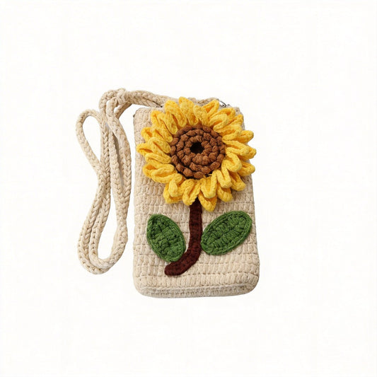 🌻 Handmade Crochet Sunflower Crossbody Phone Bag