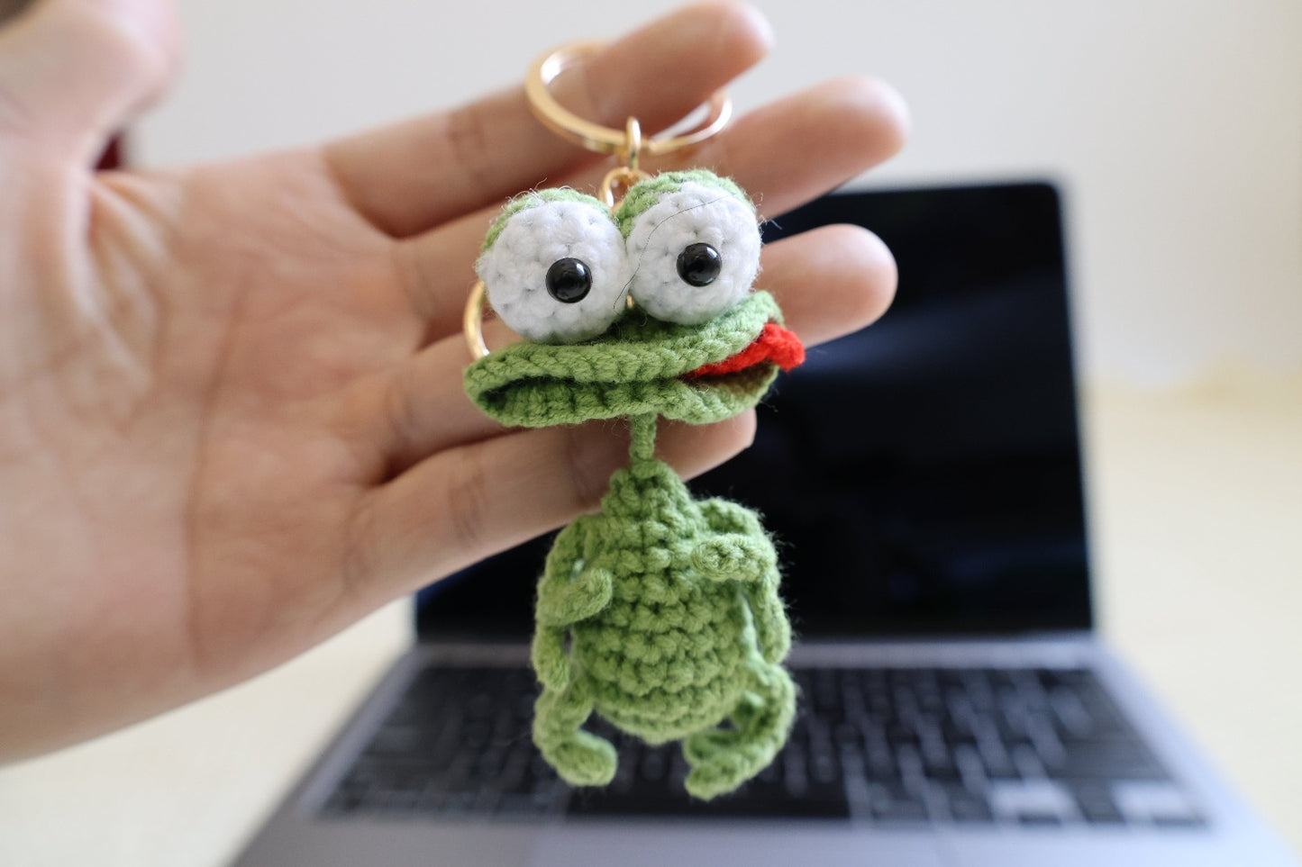 🦆 Handmade Crochet Green Ugly Duckling Keychain