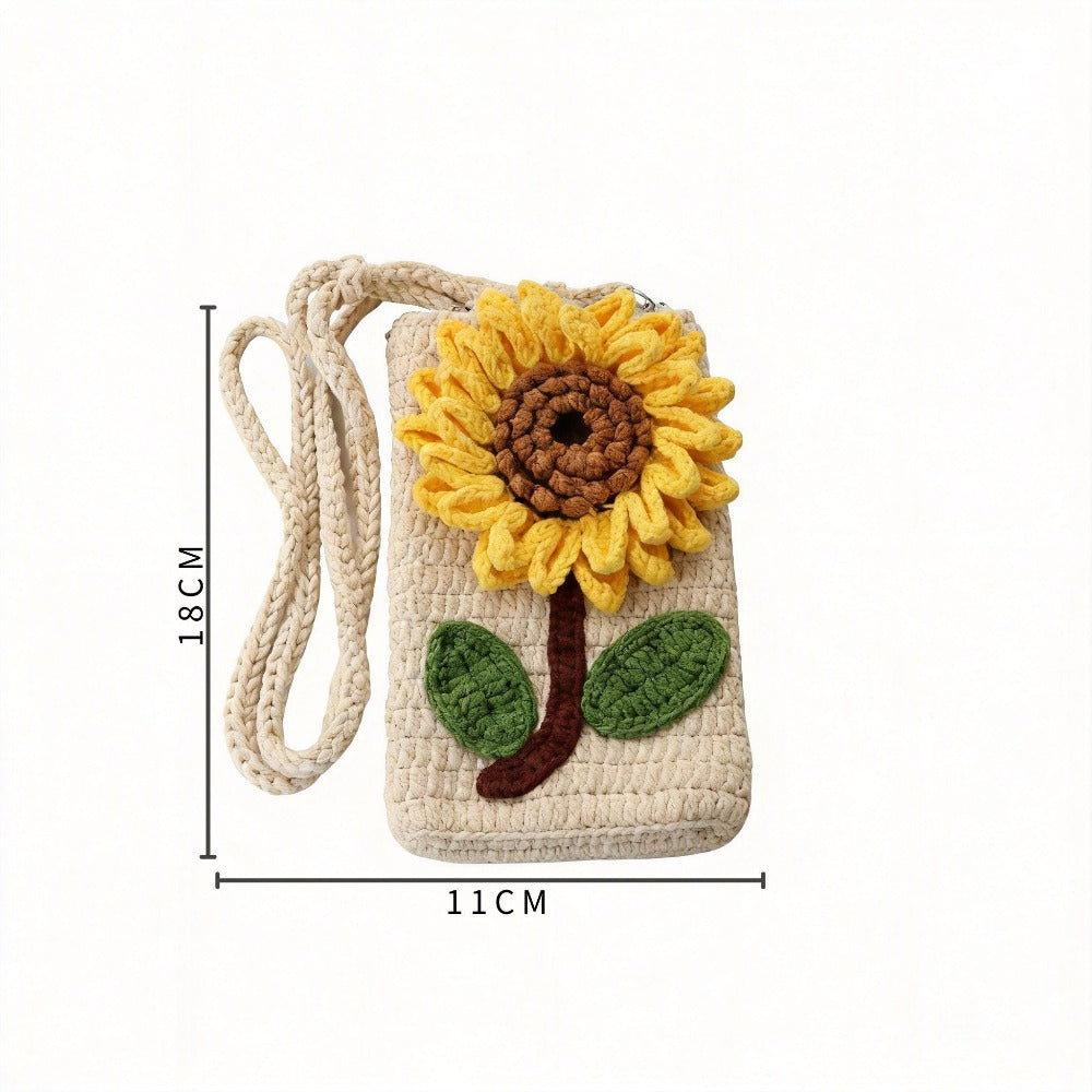 🌻 Handmade Crochet Sunflower Crossbody Phone Bag