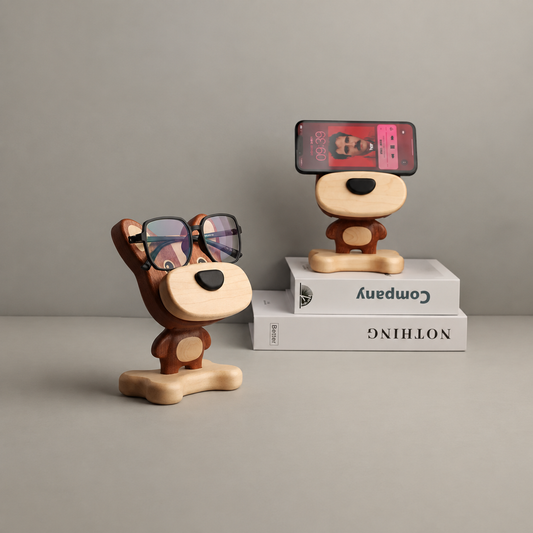 Cute Wooden Dog Phone & Tablet Stand - Desktop Ornament Gift Big Nose Dog Mobile Phone Glasses Holder