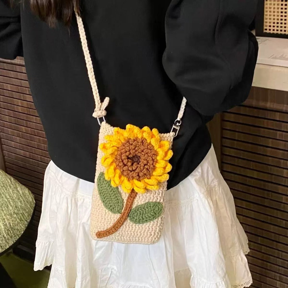 🌻 Handmade Crochet Sunflower Crossbody Phone Bag