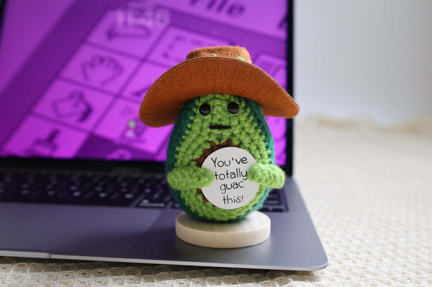 🥑 Handmade Crochet Cowboy Avocado Motivational Desk Buddy